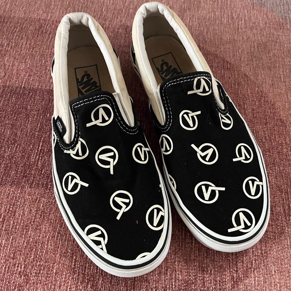 Vans Black and White Logo Slip-On Shoes